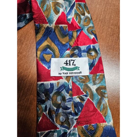Men's Vintage 90's Red Blue Teal VAN HEUSEN by 417 100% Silk Neck Tie - Picture 2 of 3